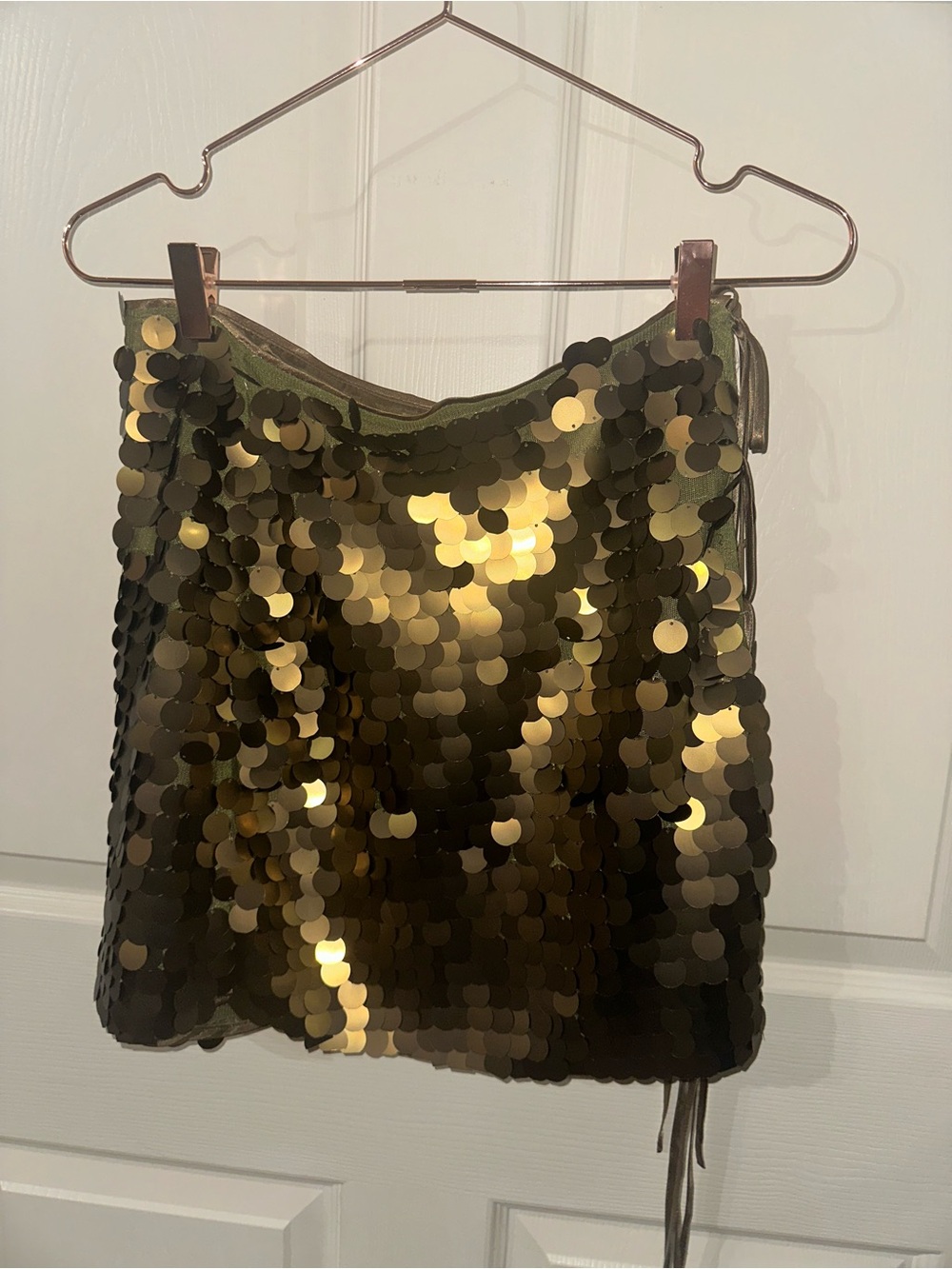 Anthropologie Flat White Gold Green Sequin Mini Skirt S NWT